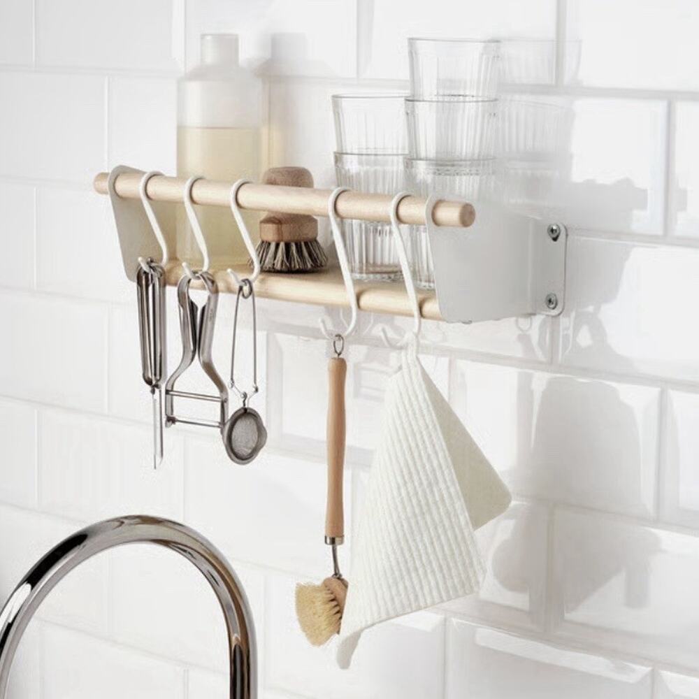 IKEA NEREBY Wall Shelf Birch Wood & White Metal 15 7/8” Long Kitchen Storage New